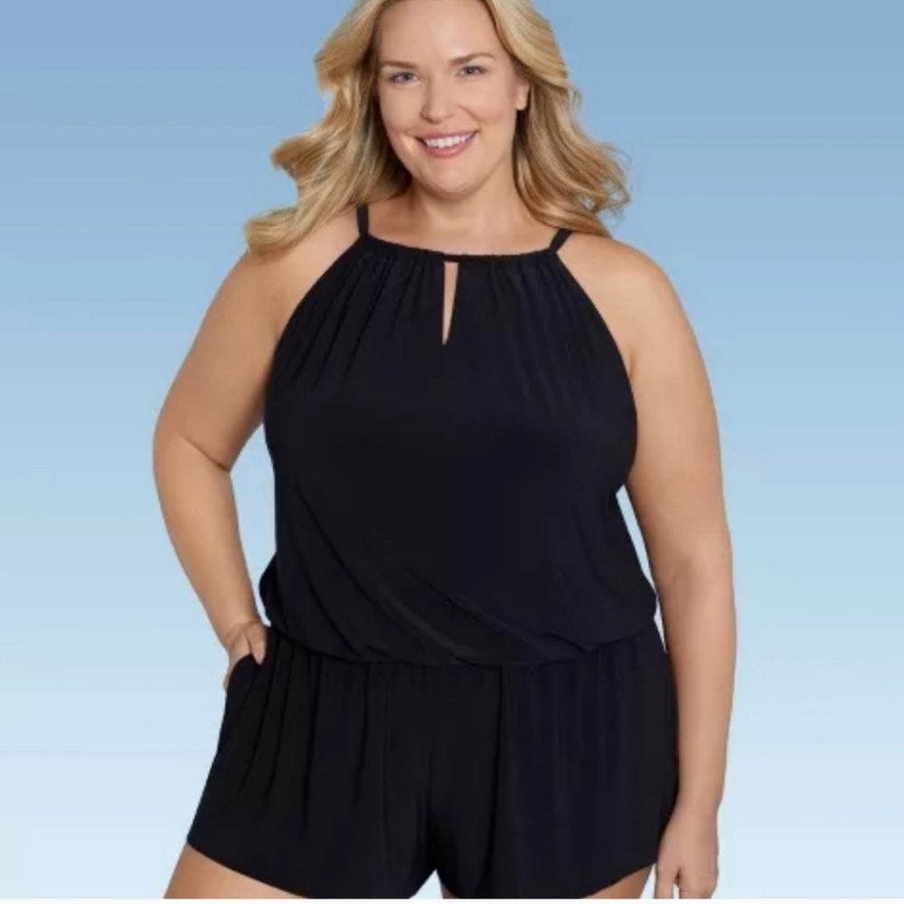 Aqua Green Swim Romper Black Size 16 women's
